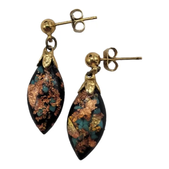 Vintage 1980s Gold and Copper Leaf Resin Earrings - Picture 3 of 5